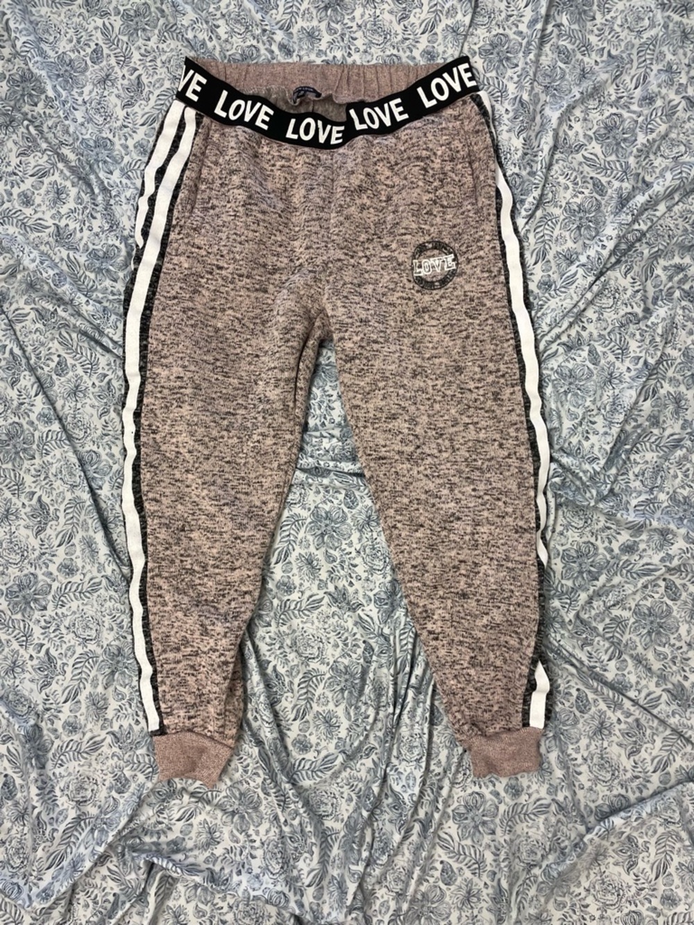 New Look 'LOVE' Joggers in Dusty Rose with Black & White Trim